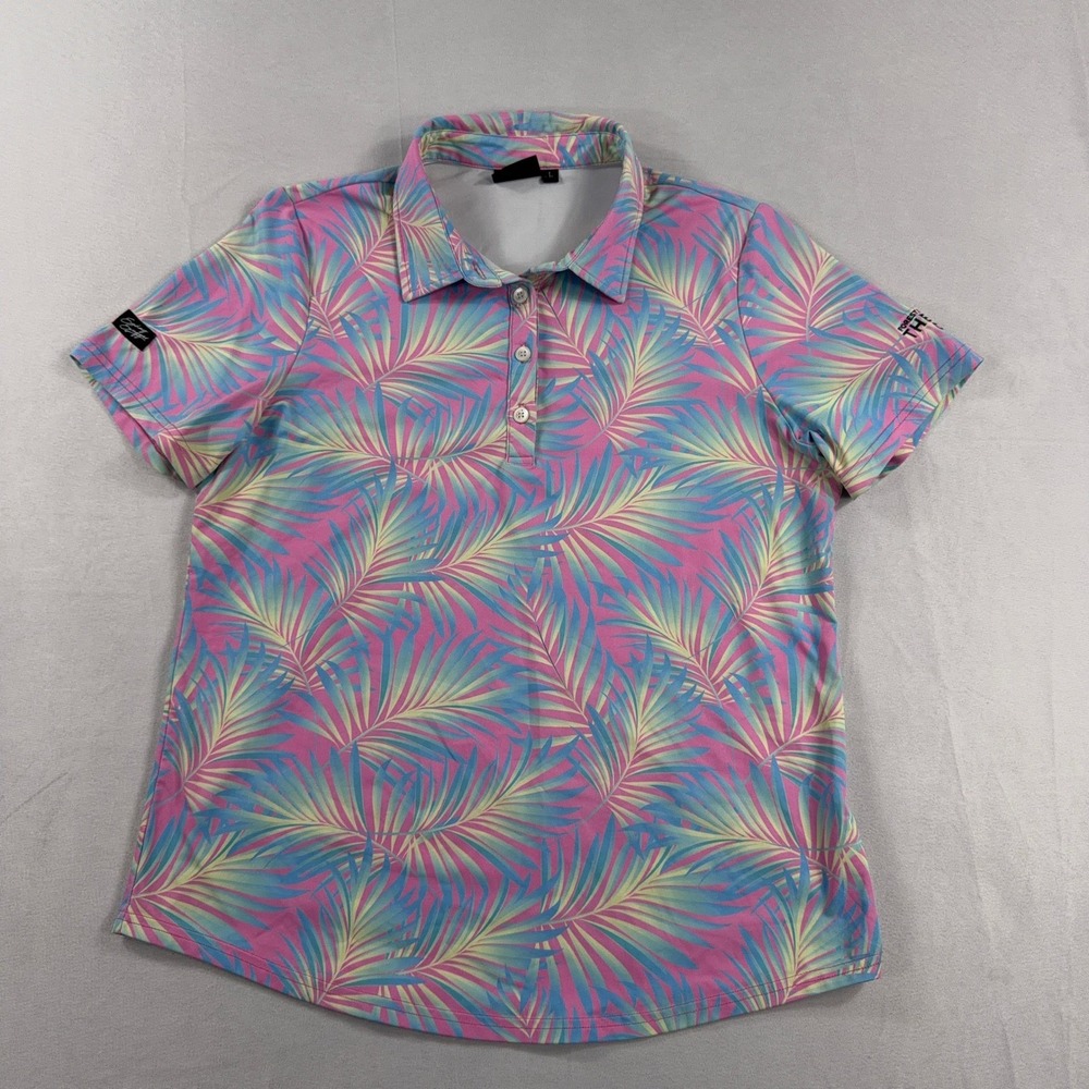 Sunday Swagger Polo Shirt Tropical Palm Print Performance Golf Mens Large